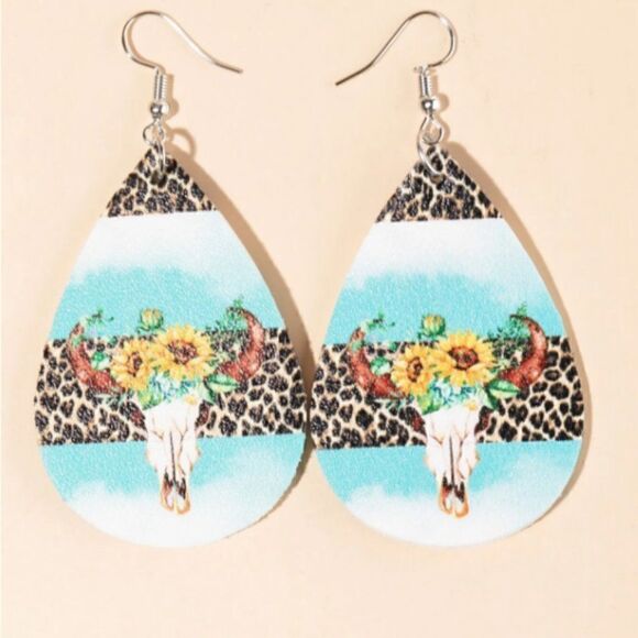 Flower Pattern Leopard Print Teardrop Earrings - Picture 3 of 9